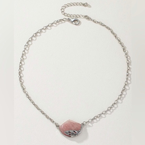 New Bohemian Rose Quartz & Cubic Zirconia Mountain Pendant Necklace - Picture 11 of 13